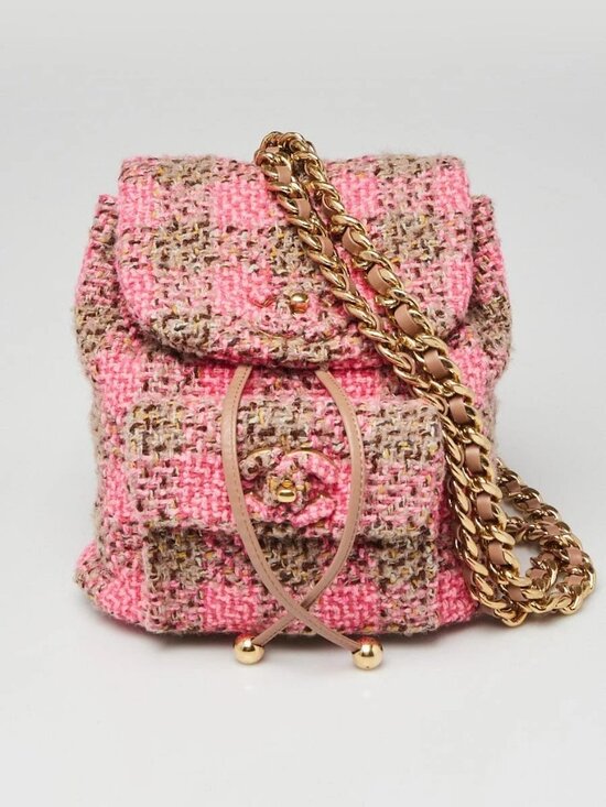 CHANEL Handbags - Chanel Pink/Brown Tweed Elegant Chain Backpack Bag
